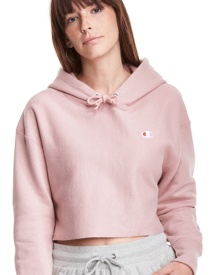 Champion Hoodie Dames - Beige - Reverse Weave Cropped Cut-Off C Logo ( 172439-RME )